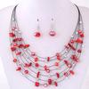 Yousheng 1 Set Women Necklace Earrings Set Multi-layered Necklace Stone Decor Bohemian Style Neck Ear Jewelry Hanging Earrings Necklace Set