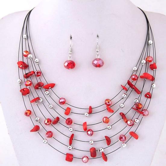 Yousheng 1 Set Women Necklace Earrings Set Multi-layered Necklace Stone Decor Bohemian Style Neck Ear Jewelry Hanging Earrings Necklace Set
