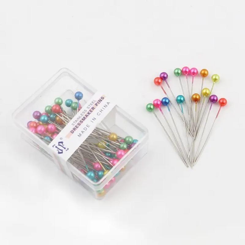 100Pcs/Box 38mm Colorful Round Pearl Head Needles Stitch Straight Push Sewing Pins For Dressmaking DIY Sewing Tools Positioning