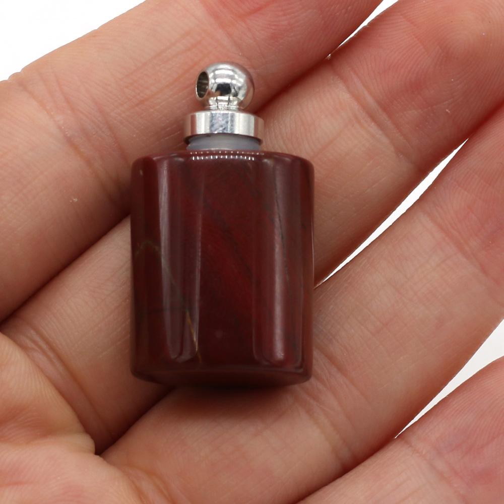 1Pc Flat Cylindrical Natural Stone Perfume Bottle Pendant, Reiki Healing Crystal Gems Charms for DIY Necklace Hanging Decorative Jewelry Making Crafts