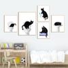 Набор из 6 черных кошек, подарок для любовника, ванная комната, ванна, настенный художественный декор, забавная щетка для домашних животных, зубы, холст, картина для туалета, дома, печать плакатов