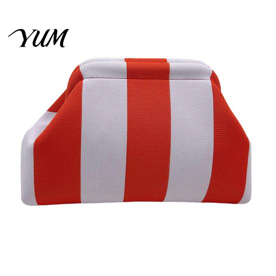 Large Capacity Cosmetic Pouch Woven Striped Clutch Purse for Woman, Pouch, Portable Knit Dumpling Bag, Kiss Lock Handbag Evening, Party