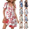 Women's Summer V-neck Casual Beach Dress Short Sleeve Floral Print Dress