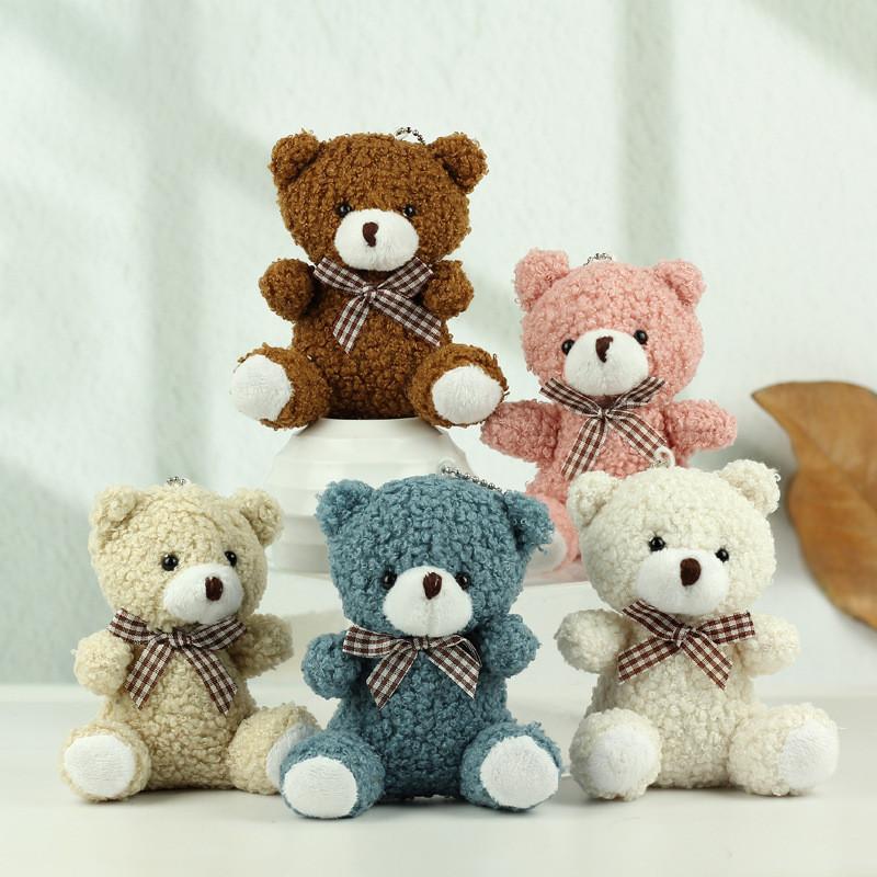 Cute Brown Plush Teddy Bear Keychain Soft Coral Fleece Adorable Keyring For Gifts