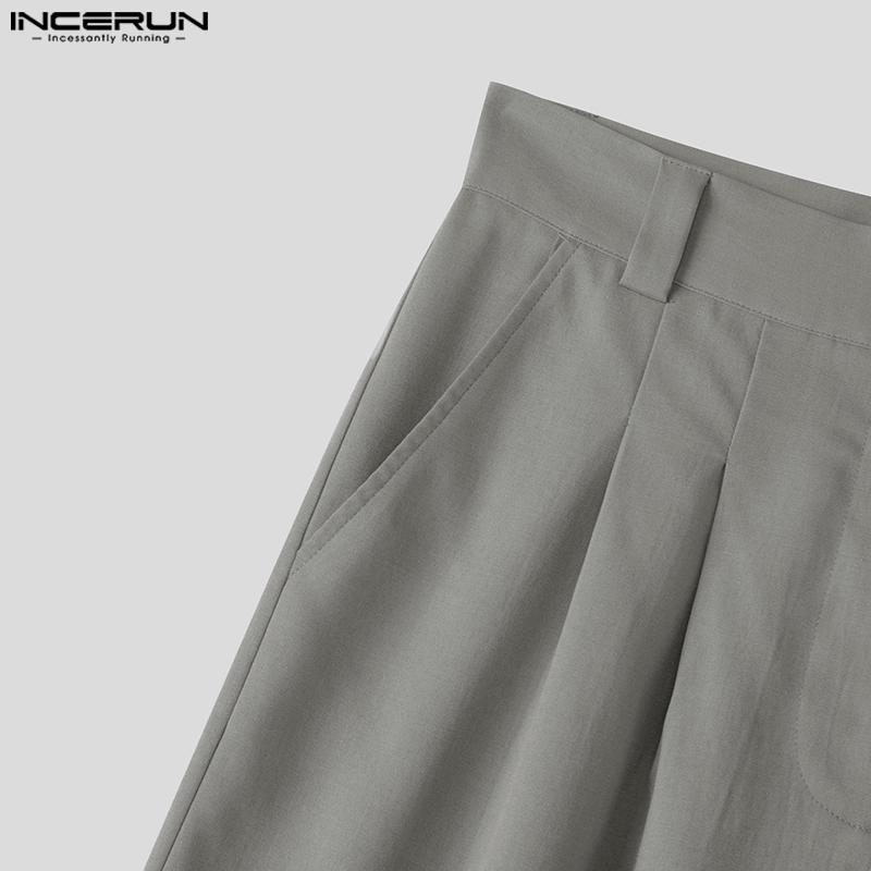 INCERUN Мужские брюки-капри с высокой талией и молнией, однотонные, повседневные, свободные, прямые