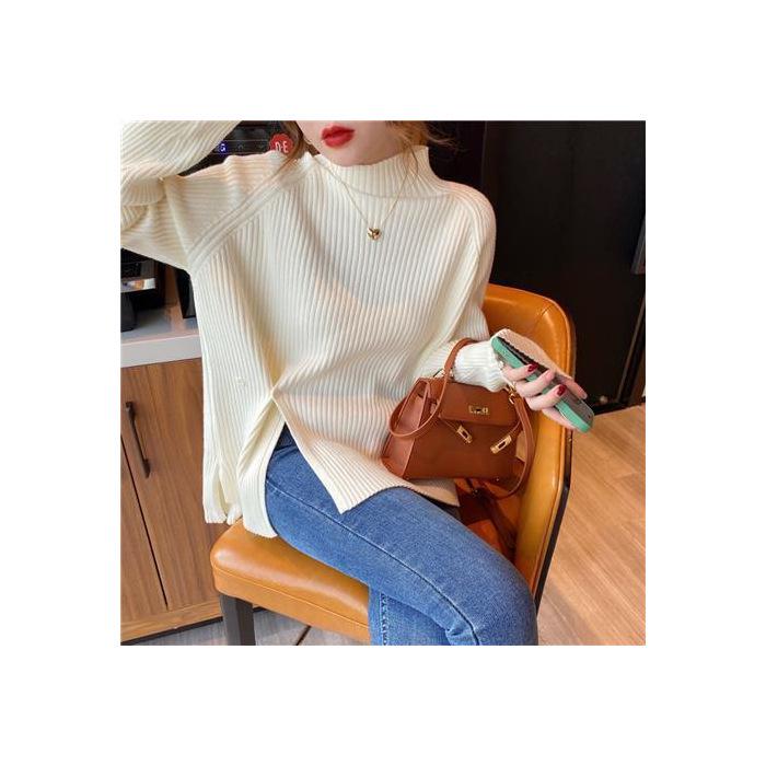Women's Half Turtleneck Sweater - 2025 Autumn/Winter Fashion, Loose Fit, Versatile, Slimming, Split-Knit Design