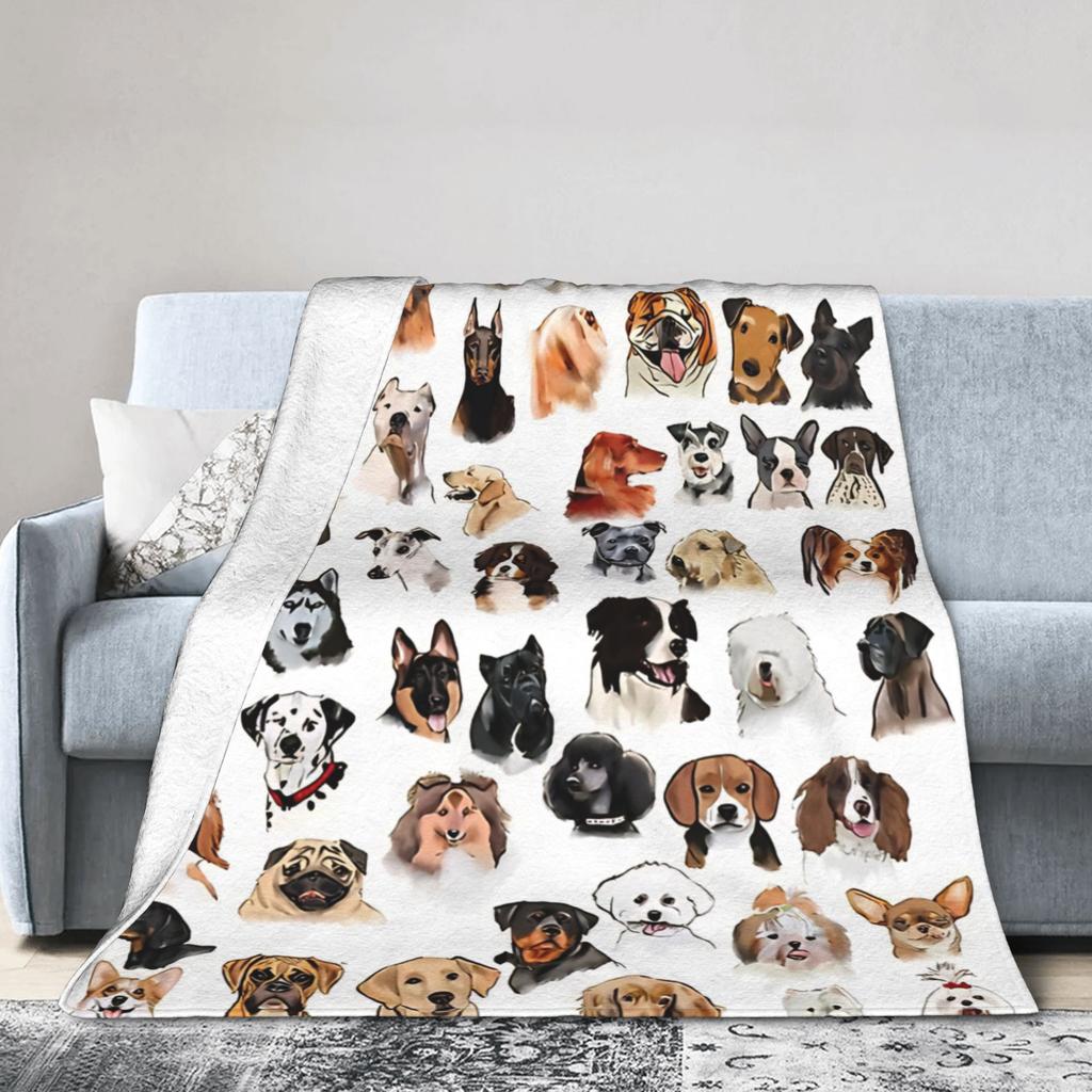 Retro Vintage Art Cute Dogs Warm Soft Blanket Kids Adult Plush Throw Blanket Novelty Outdoor Flannel Bedspread Sofa Bed Cover