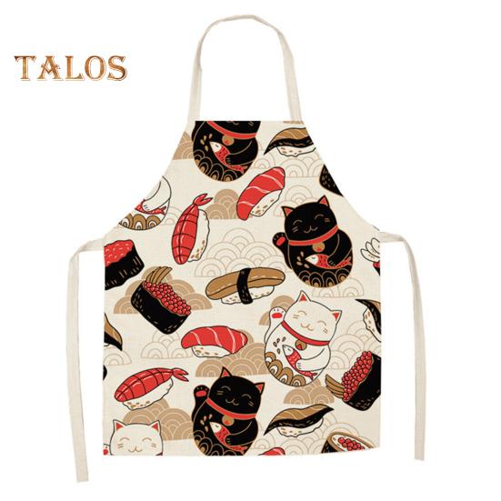 Нагрудник для приготовления пищи, дышащий пятновыводитель, лен, нежный декоративный длинный нагрудник с рисунком кошек из мультфильма, длинный нагрудник для приготовления пищи для барбекю