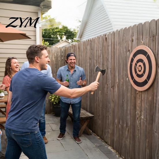Portable Target Game Ax Throwing Dart Kit, with Wood Disc, 3 Adults Set Axes, Rope, for Indoor Outdoor Backyard Family Party