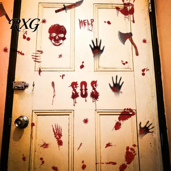 PVC Scary Footprint Decals Halloween Horror Stickers, with Spooky Handprints Footprints Printed, Self-adhesive Skeleton Wall Art Decals, for Party And