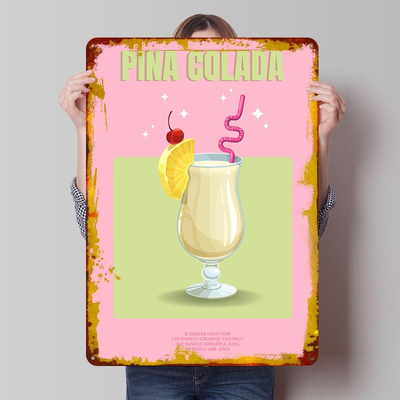 Pina Colada Cocktail Printed Poster Customized Wall Art Retro Vintage Metal Tin Signs for Gamer Decoration Room Coffee Bar Decor