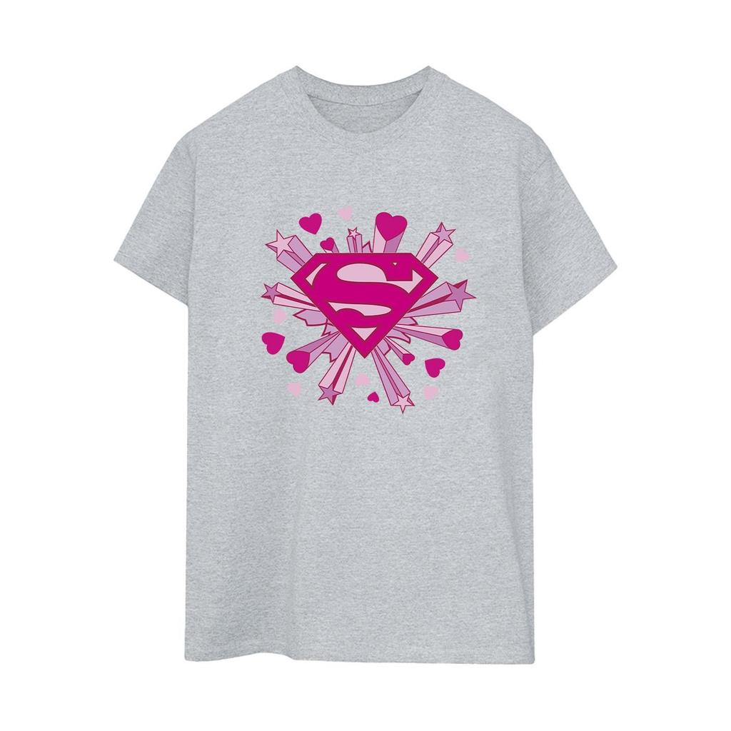 DC Comics Womens/Ladies Superman Pink Hearts And Stars Logo Cotton Boyfriend T-Shirt