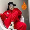 Женский однотонный костюм с длинным рукавом и круглым вырезом, свободный топ, широкие брюки, осень-зима