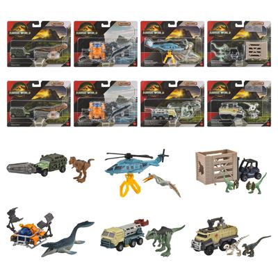 Matchbox Jurassic World Транспортеры Ассортимент Транспортное средство Динозавр и Мини-коробка Возрастные Игрушки, Минифигурки, Машинки, Набор из 8 машинок, Набор, 3+, Многоцелевой,