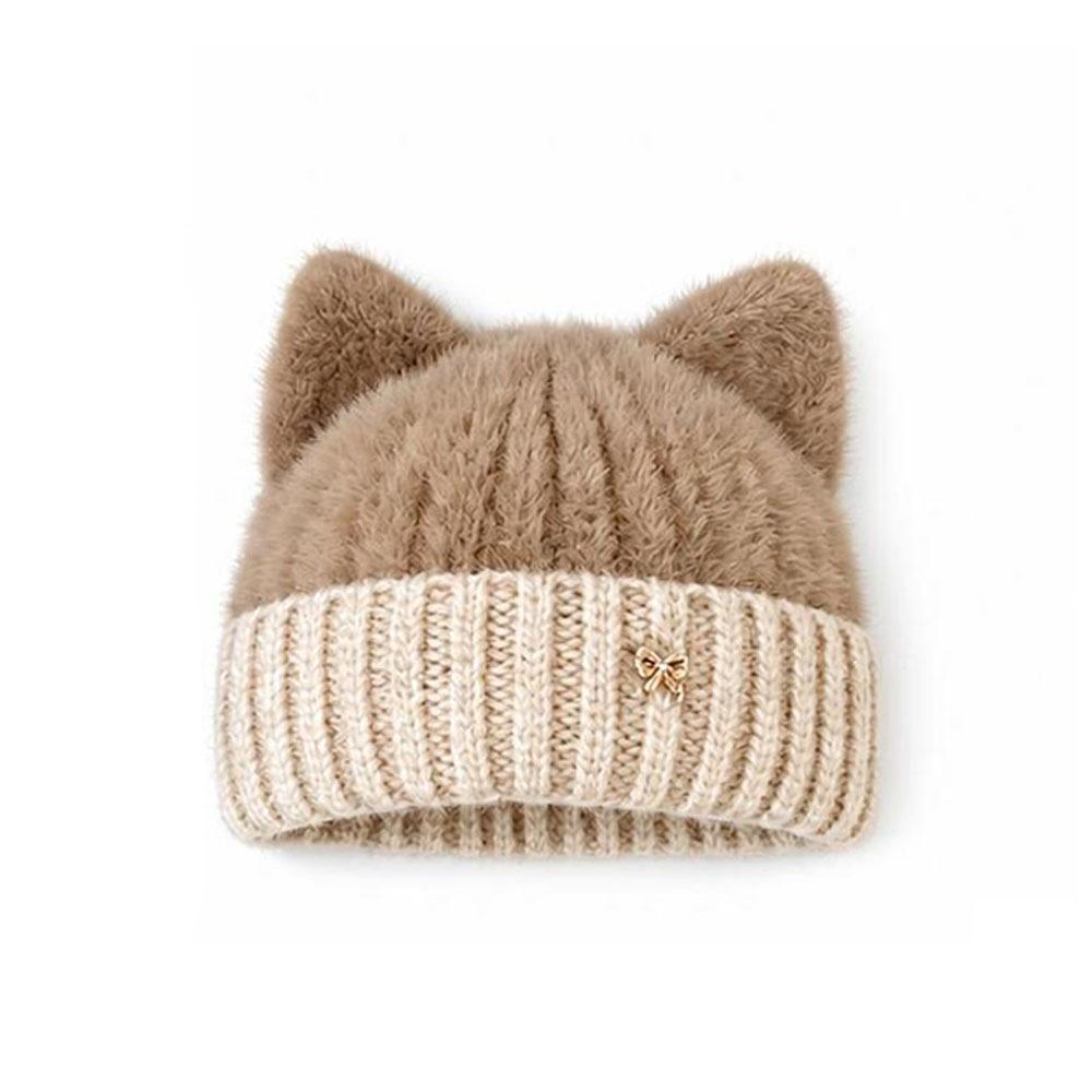 Knitted Yarn Cat Ear Beanie Cat Ear Shape Knitted Cat Hat New Knit Beanie Women's Winter Hat
