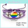 Colorful And Distinctive Rainbow Flag Time Gemstone Purple Leather Bracelet