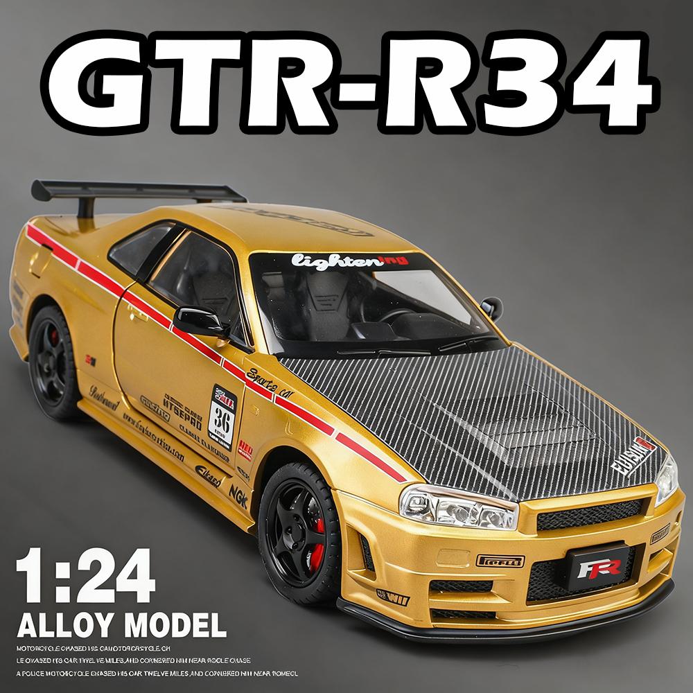 1:24 GTR-R34 S15 Литые Alloy Модель Игрушки Машинки Игрушки Амортизация со Звуком Светом Двери Открываются Транспортные Средства Детская Мода Украшения