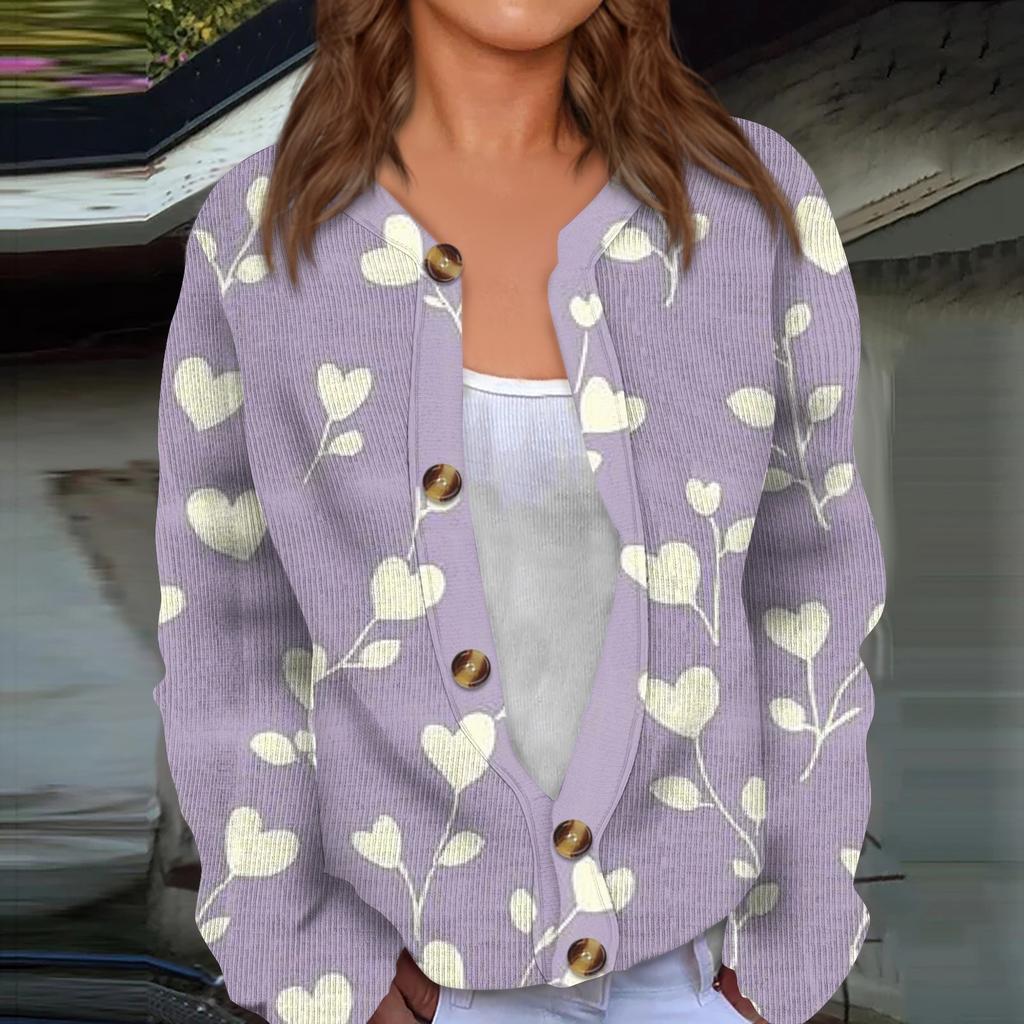 Женский кардиган с длинными рукавами и принтом ко Дню святого Валентина, жакет на пуговицах