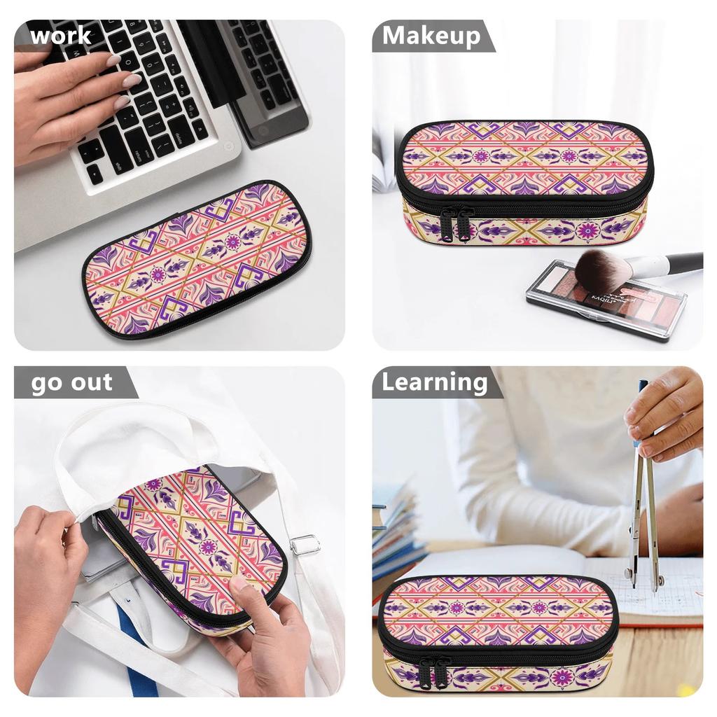 Pencil Pouch 300D Polyester Large Capacity Zip Around Closure with Mesh Pocket Removable Divider and Pen Slots for Classroom Use