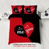3-piece Set Red and Black ME and YOU Letters Pattern Printed Bedding Set for Bedroom Hotels Queen King Double Bed