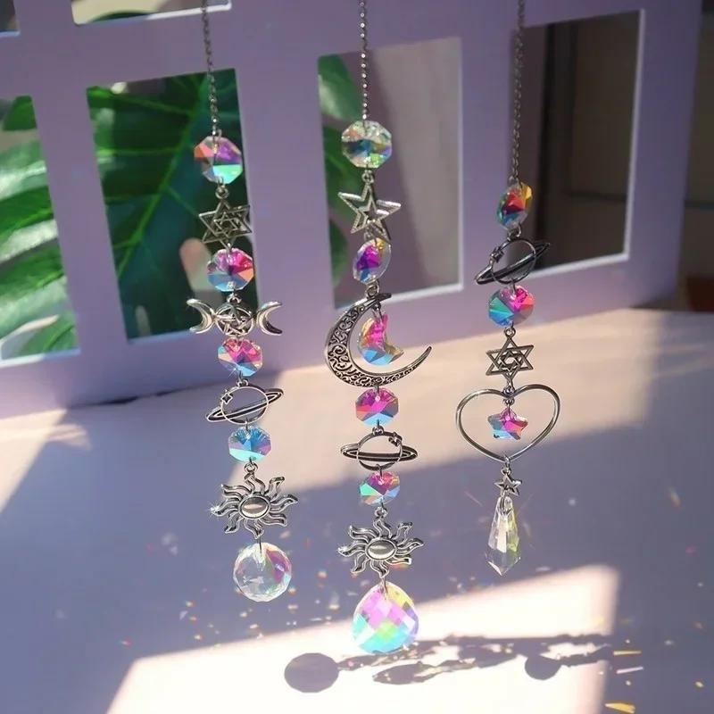 Crystal Wind Chime Moon Sun Catcher Diamond Prisms Pendant Dream Decoration Crafts Accessories Tools Home Garden Decor Windchime