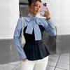 Autumn New Striped Splicing Elegant Temperament Commuter Fake Two-piece Shirt Top
