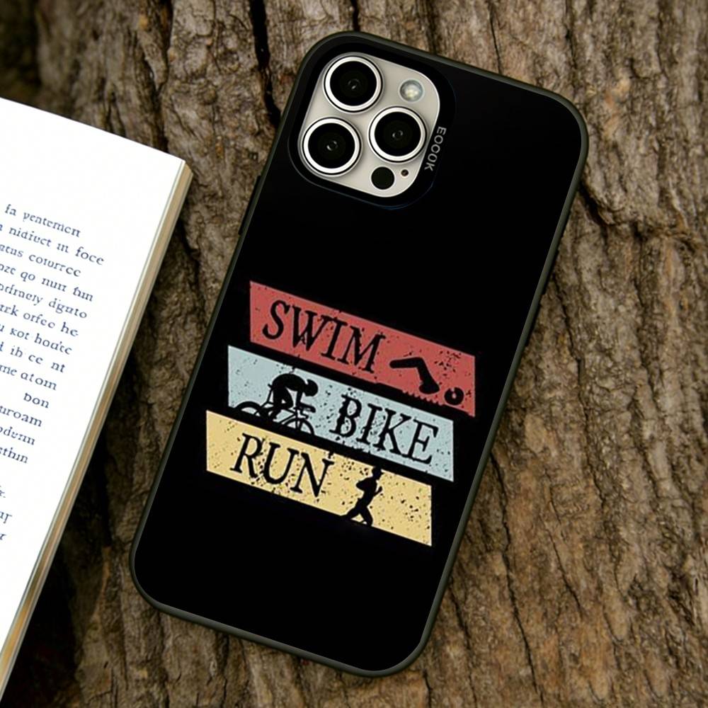 Чехол для телефона с дизайном Триатлон (Плавание, Велосипед, Бег) для iPhone 17,16,15,14,13,12,11 Plus,Pro Max,XS, Цветной Серебристый Черный Чехол