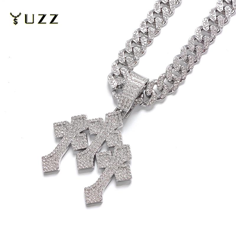 Новые ожерелья-подвески со сложенными крестами Iced Out для мужчин с кубинской цепью 13 мм Хип-хоп Крест Стразы Ювелирные изделия подвеска Подарок