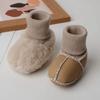 Меховые интегрированные детские туфли и носки теплые толстые осенне-зимние детские мягкие подошвы не спадают обувь для малышей новорожденных 0-6-12