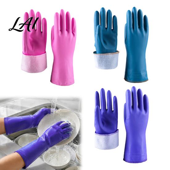 Thickened Rubber Cleaning Gloves PVC Gloves Lining Dishwashing Fleece with Warm Durable for Waterproof Anti-Slip Housework Winter Kitchen Laundry