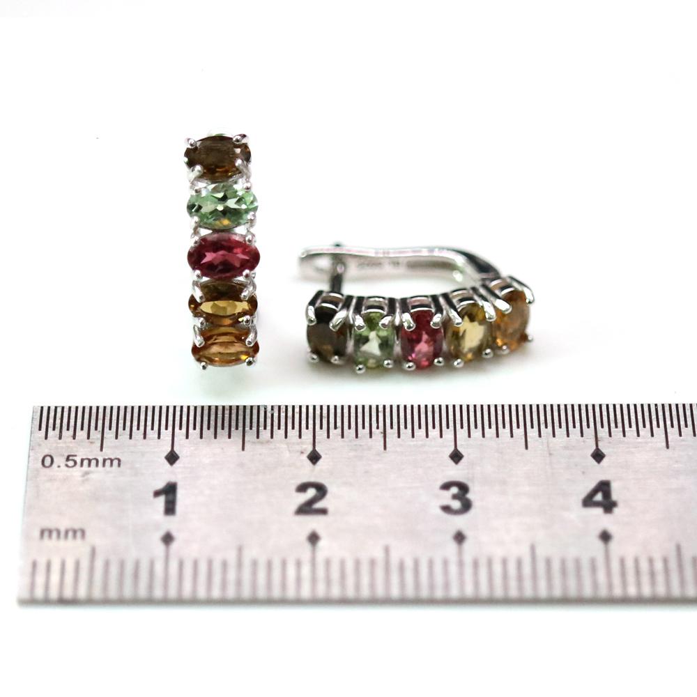 Bolaijewelry Серьги из стерлингового серебра 925 пробы с натуральным турмалином овальной формы 3*5 мм, простой дизайн, натуральные красочные драгоценные камни, изысканные украшения для девочек