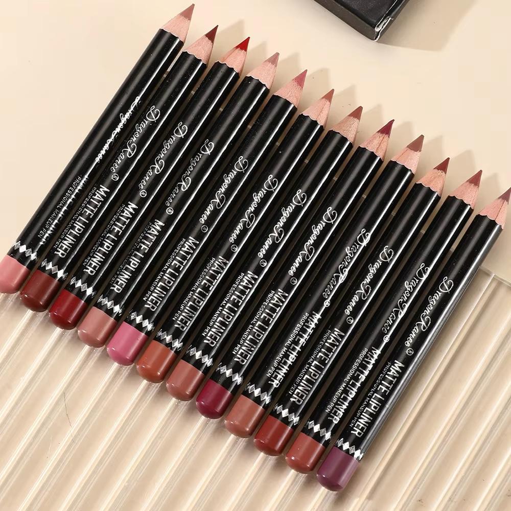 Набор водостойких матовых карандашей для губ 12 цветов для контурирования и очерчивания