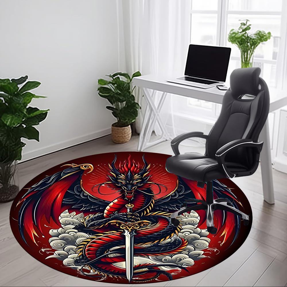 1pc Dragon Sword Design Chair Carpet for Office Non-Slip, Machine Washable Rug for Office, Room - Holiday Decor, Machine Made yy251016067