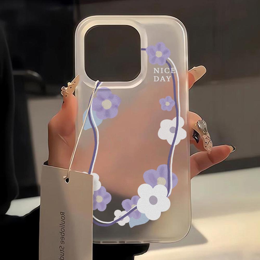 Подходит для iPhone17ProMax, маленький свежий фиолетовый цветок, лоза, Apple 17, матовый чехол для мобильного телефона, 16/15, противоударный 14