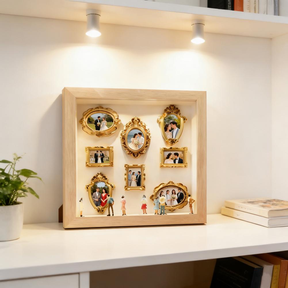 Рамка для фото на заказ DIY Мини-Музей Силуэтная Коробка Набор со Светом Индивидуальная Рамка для Отображения Воспоминаний Золотая Миниатюрная для Годовщины