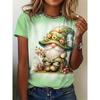 Crew Neck Short Sleeve Cute Gnome Bee Floral Print T Shirt Women's Outfits Casual Daily Wear