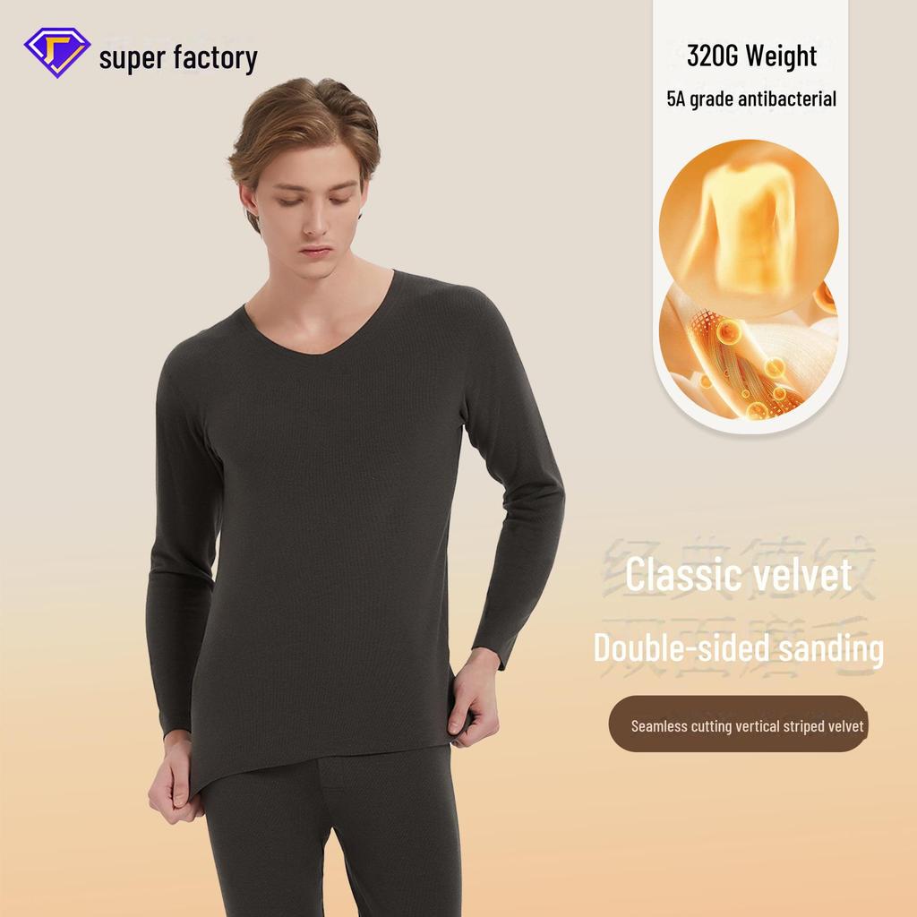 Men's Acrylic Thermal Underwear Set: German Velvet A-Type, Thick, Warm for Autumn and Winter.