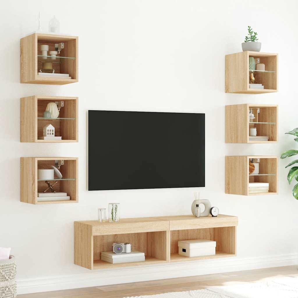 8-Częściowy Zestaw Mebli Tv Z Led, Dąb Sonoma