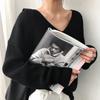 Свитер с v-образным вырезом, свободный простой пуловер с неровным краем, вязаный топ для женщин