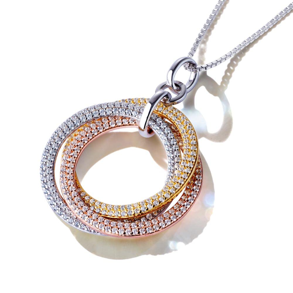 От New 3 3 Tricolor Pave 18K K18 Золотая Обработка Бренд Подарок Женщинам [Подарок Йорк] Женское Ожерелье, Цвета, Нити, Платина,