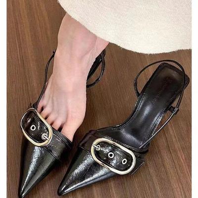 Мода Панк Готика Металлическая Пряжка Высокие Каблуки Сандалии Женские Летние Острый Носок Серебристые Вечерние Туфли Женские Корейский Стиль Тонкие Каблуки Сандалии
