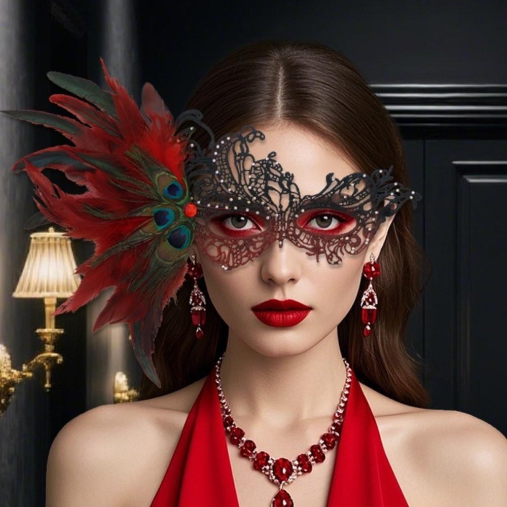 Rhinestone Feather Mask Seductive Style Halloween Festival Party Mask Fancy Masquerade Mask Girl