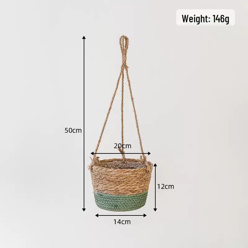 Creative Woven Straw Flower Basket for Hanging Plants