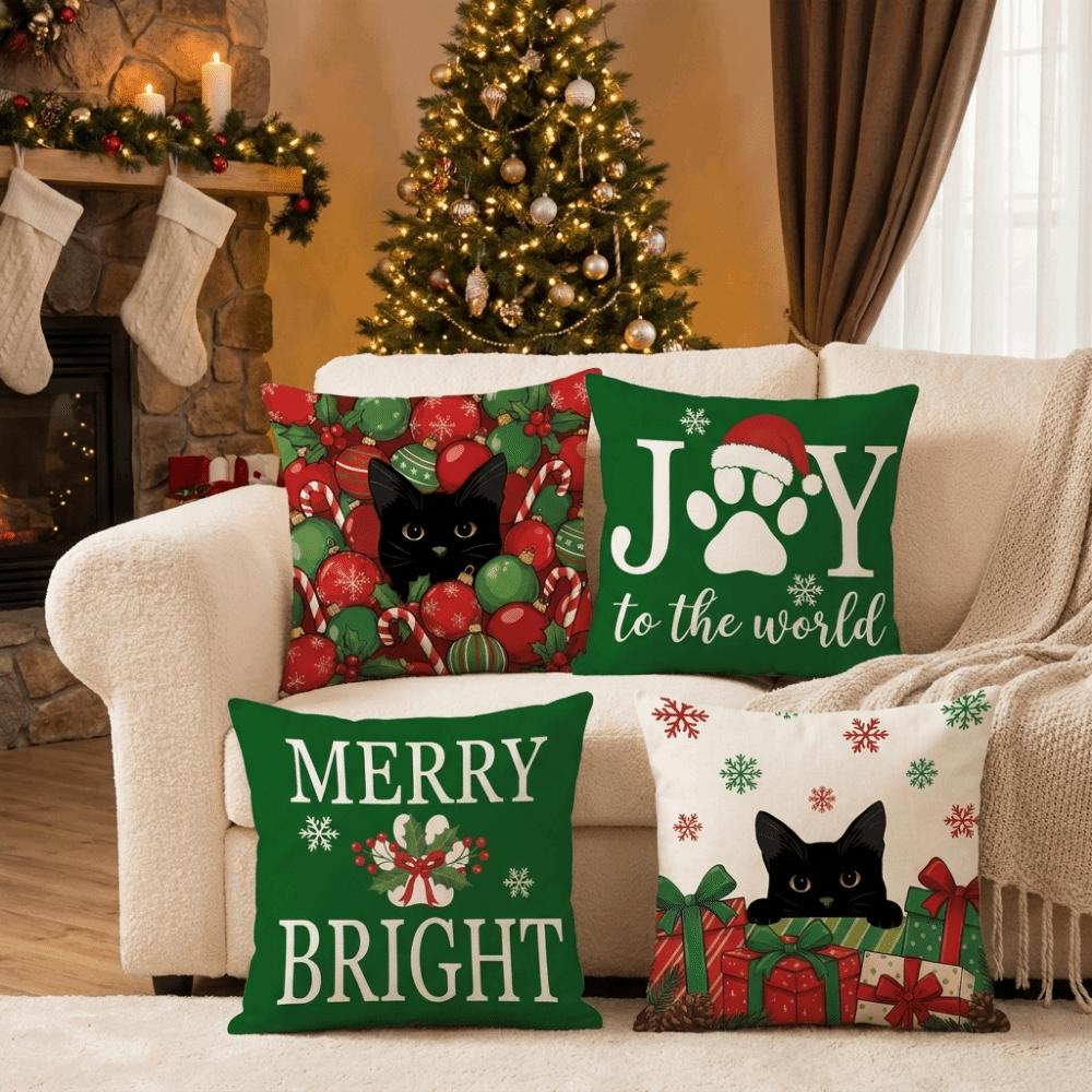 4Pcs Snowman Christmas Pillow Covers Xmas Tree Throw Cushion Case Holiday Cushion Cover Bedroom