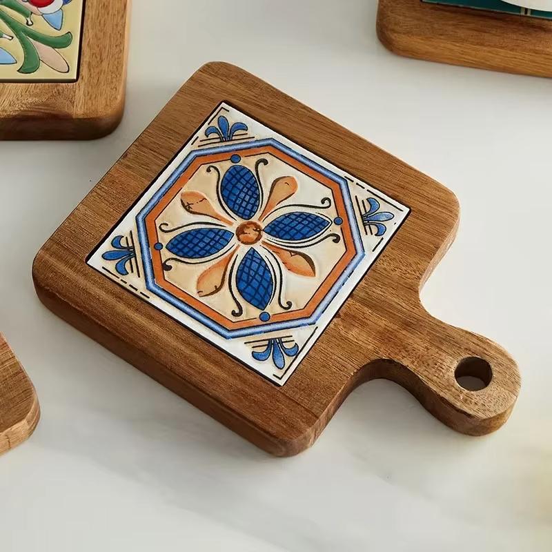 Коврик под кастрюлю из плитки New Home Wood, антиожоговая пластина, подставки под напитки, нескользящие деревянные коврики для горячего чая и чашек