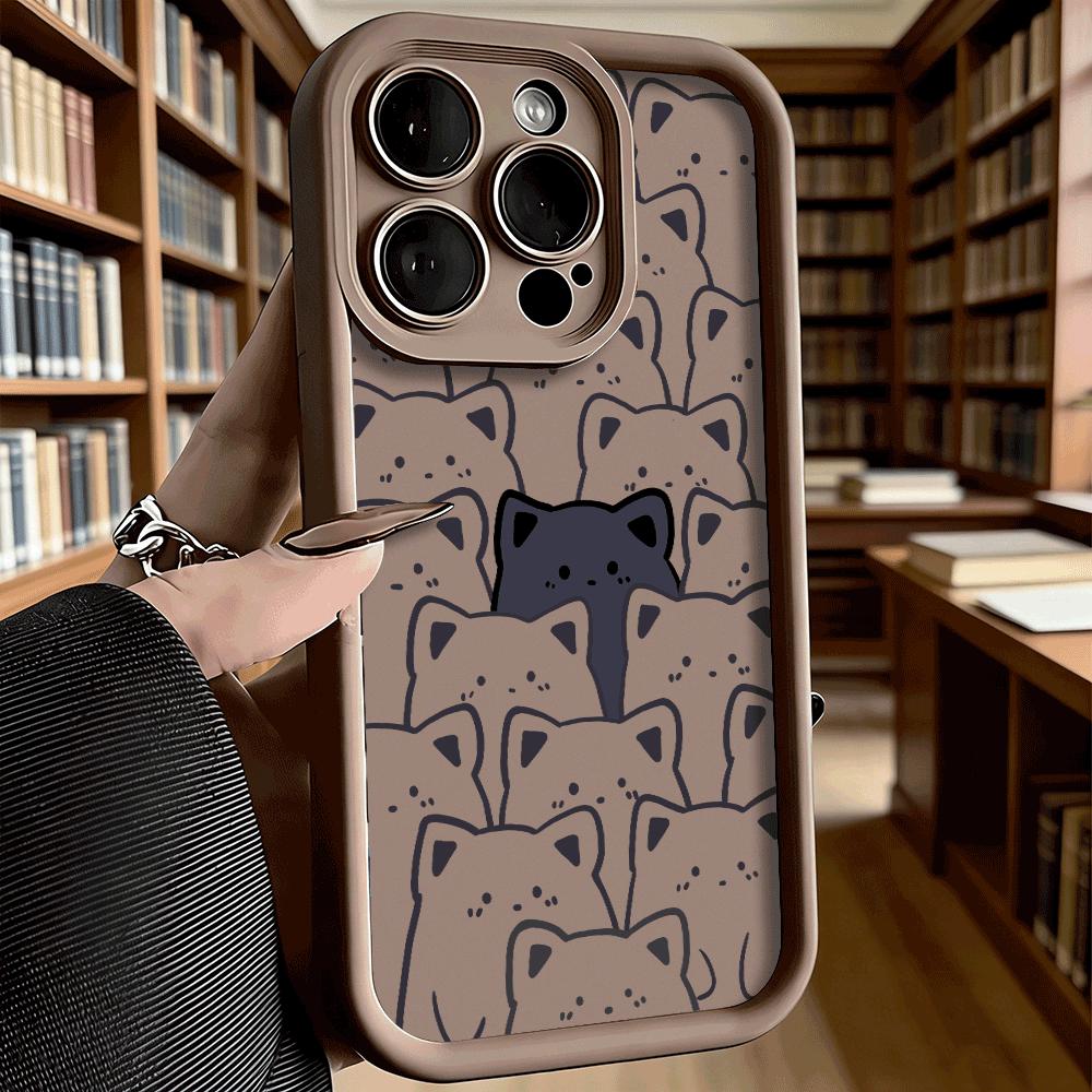 Черный Кот Среди Белых Котов Мягкий ТПУ Чехол для Телефона для iPhone 17 16 15 14 13 12 11 Pro Max Plus Ударопрочный Противоскользящий Чехол