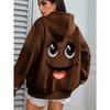 Large Size Smiley Face Printed Hooded Sweatshirt for Women