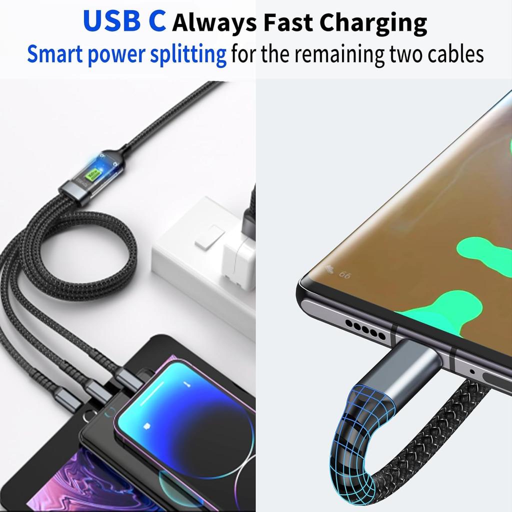 100 Вт сверхбыстрая зарядка USB C Type 3 в 1 кабель для передачи данных с подсветкой для iPhone Samsung Xiaomi Huawei шнуры для быстрой зарядки