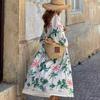Женская длинная шаль на шнуровке для отдыха на пляже, модный свободный кардиган с растительным принтом и рукавами «летучая мышь», новая повседневная одежда для защиты от солнца на отдыхе