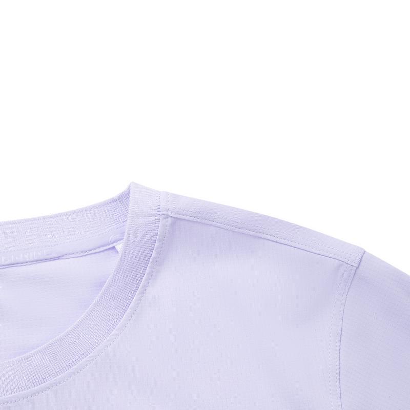 Li Ning T Shirts Women's Light Lilac Crew Neck Moderate Straight Fit YTSV110-3